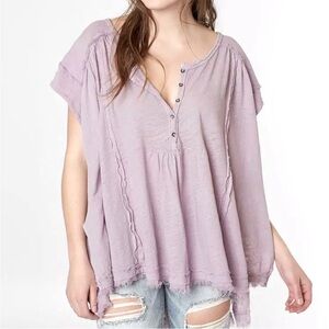 Free People Lavender Aster Henley Tunic Oversized Button Boho Blouse Size M